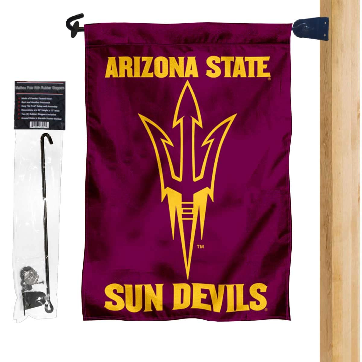 College Flags & Banners Co. Arizona State University Pitchfork Logo Garden Flag and Mailbox Post Pole Mount Holder Set - Sports Collectibles, Sports Memorabilia, Sports Fan Shop, Sports Gifts