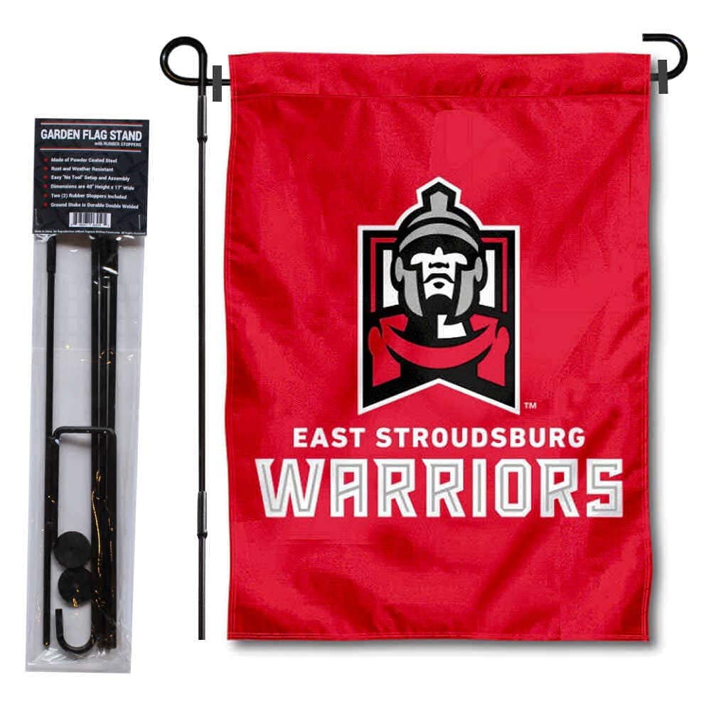 College Flags & Banners Co. East Stroudsburg Warriors Garden Flag and USA Flag Stand Pole Holder Set - Sports Collectibles, Sports Memorabilia, Sports Fan Shop, Sports Gifts