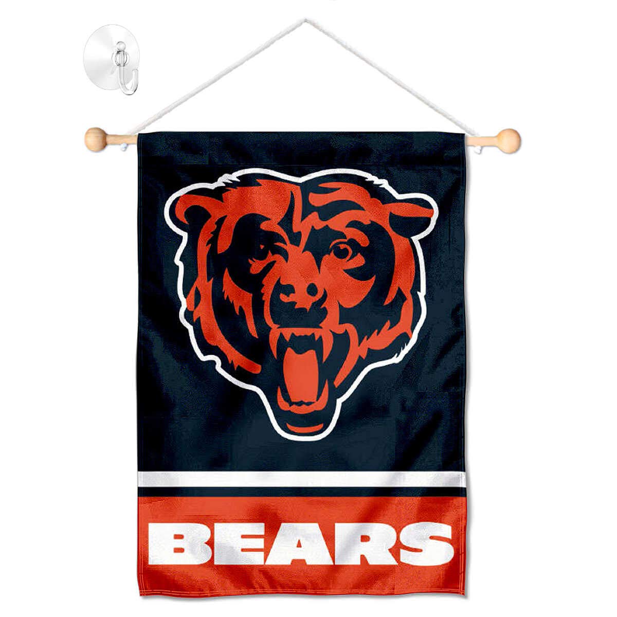 Chicago Bears Bear Head Banner Window Wall Hanging Flag with Suction Cup - Sports Collectibles, Sports Memorabilia, Sports Fan Shop, Sports Gifts