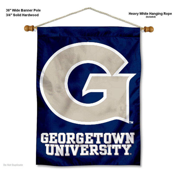 College Flags & Banners Co. Georgetown Hoyas House Flag and Wood Banner Pole Set - Sports Collectibles, Sports Memorabilia, Sports Fan Shop, Sports Gifts