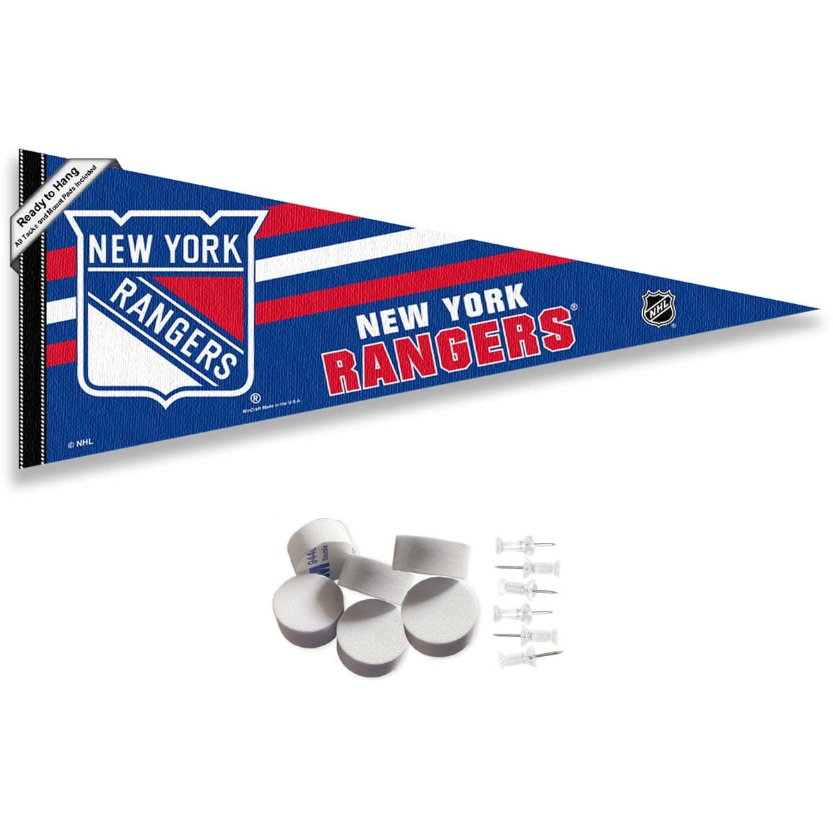 New York Rangers Pennant Flag and Wall Tack Pads Mounts - Sports Collectibles, Sports Memorabilia, Sports Fan Shop, Sports Gifts