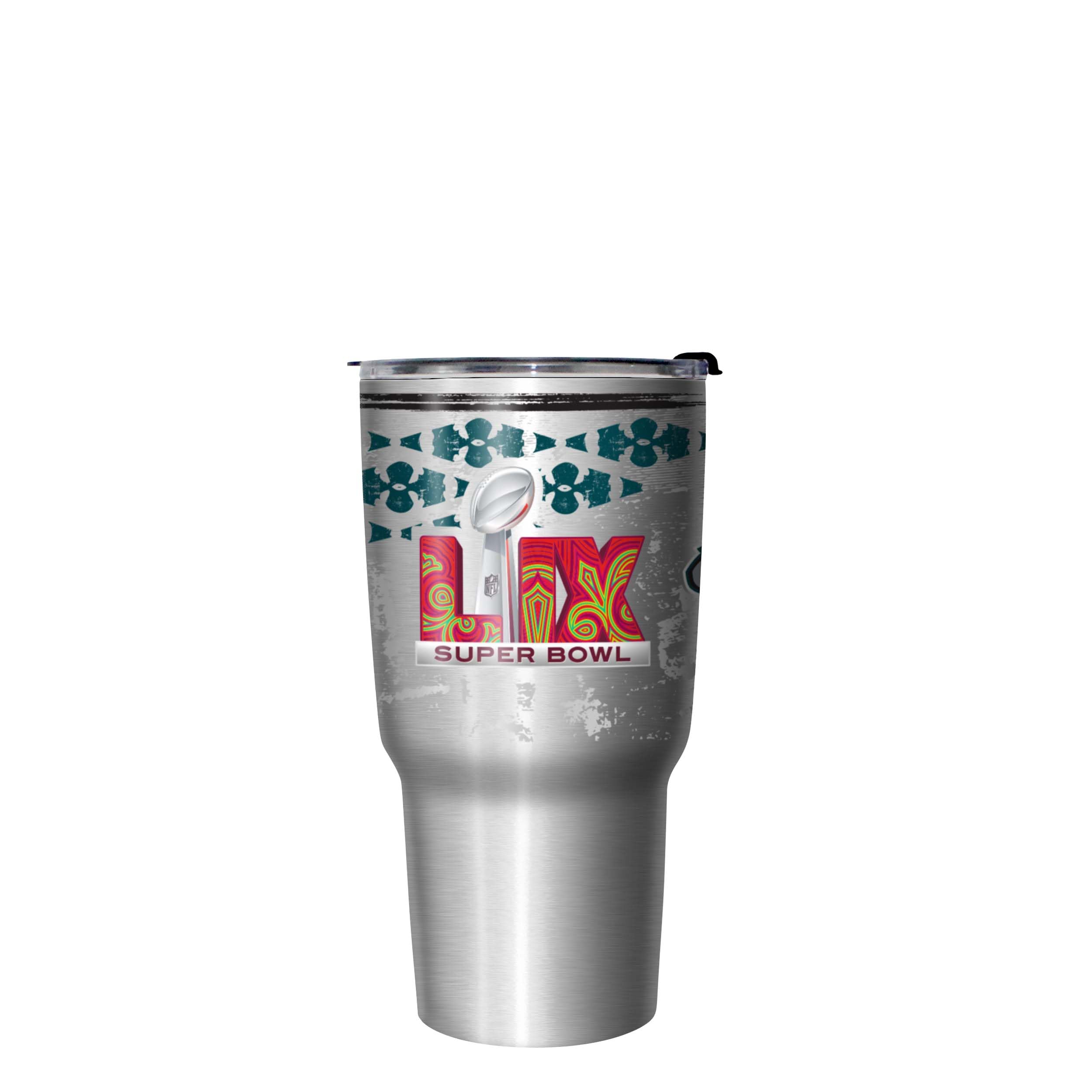 FOCO Philadelphia Eagles NFL Super Bowl LIX Champions 27 oz Stainless Steel Tumbler - Stencil Silver Diamond - Sports Collectibles, Sports Memorabilia, Sports Fan Shop, Sports Gifts