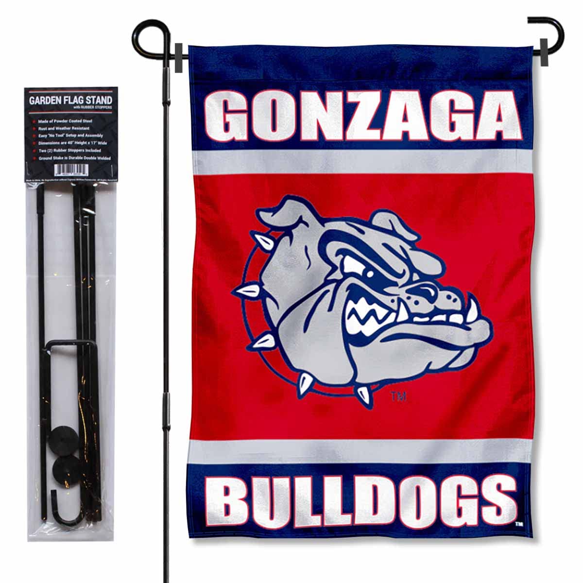 College Flags & Banners Co. Gonzaga Bulldogs Garden Flag with Pole Stand Holder - Sports Collectibles, Sports Memorabilia, Sports Fan Shop, Sports Gifts