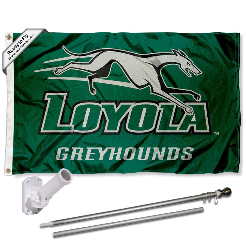 College Flags & Banners Co. Loyola Maryland Greyhounds Flag and Pole Bracket Mount Bundle - Sports Collectibles, Sports Memorabilia, Sports Fan Shop, Sports Gifts