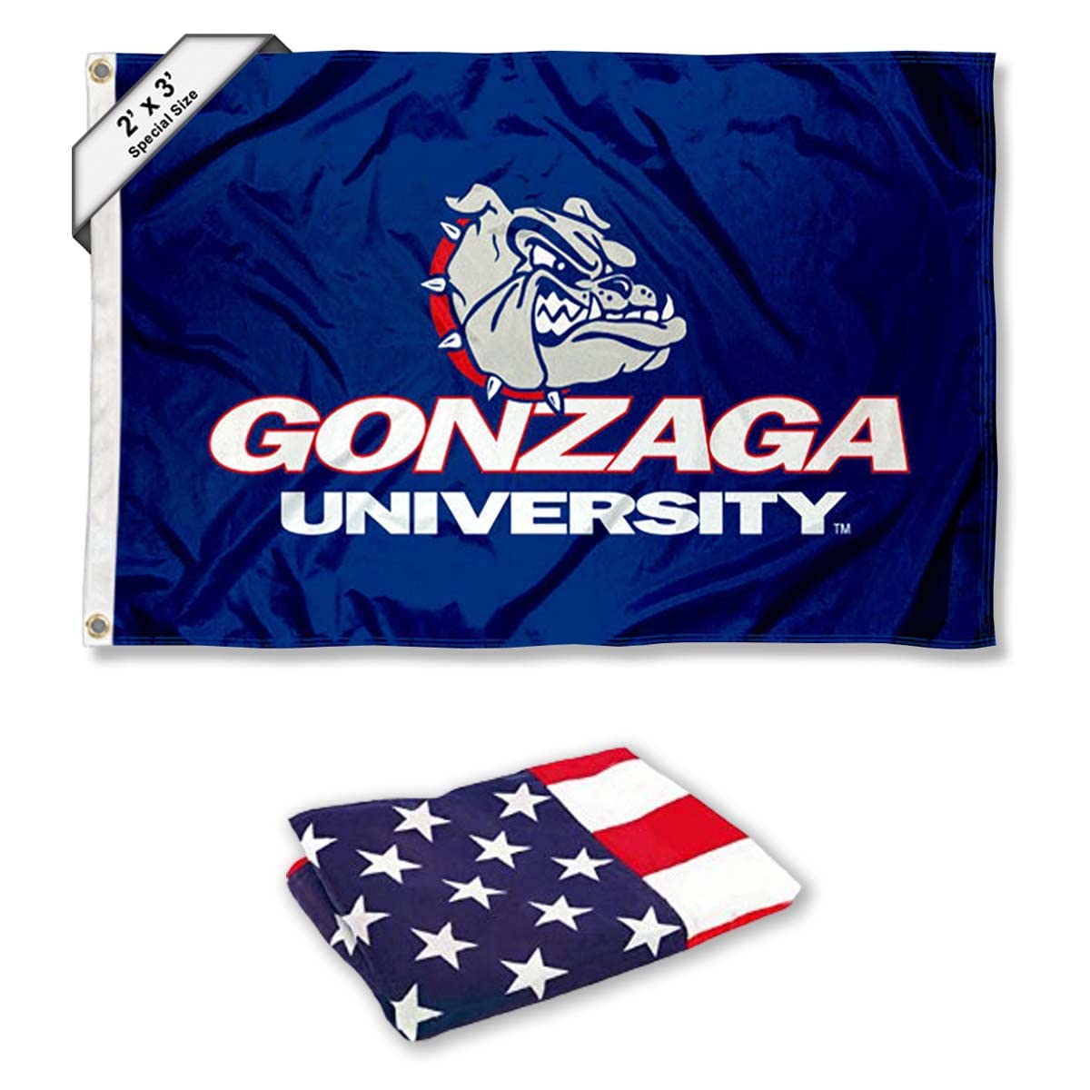 College Flags & Banners Co. Gonzaga Bulldogs Small 2'x3' Flag and USA 3x5 Flag Set - Sports Collectibles, Sports Memorabilia, Sports Fan Shop, Sports Gifts