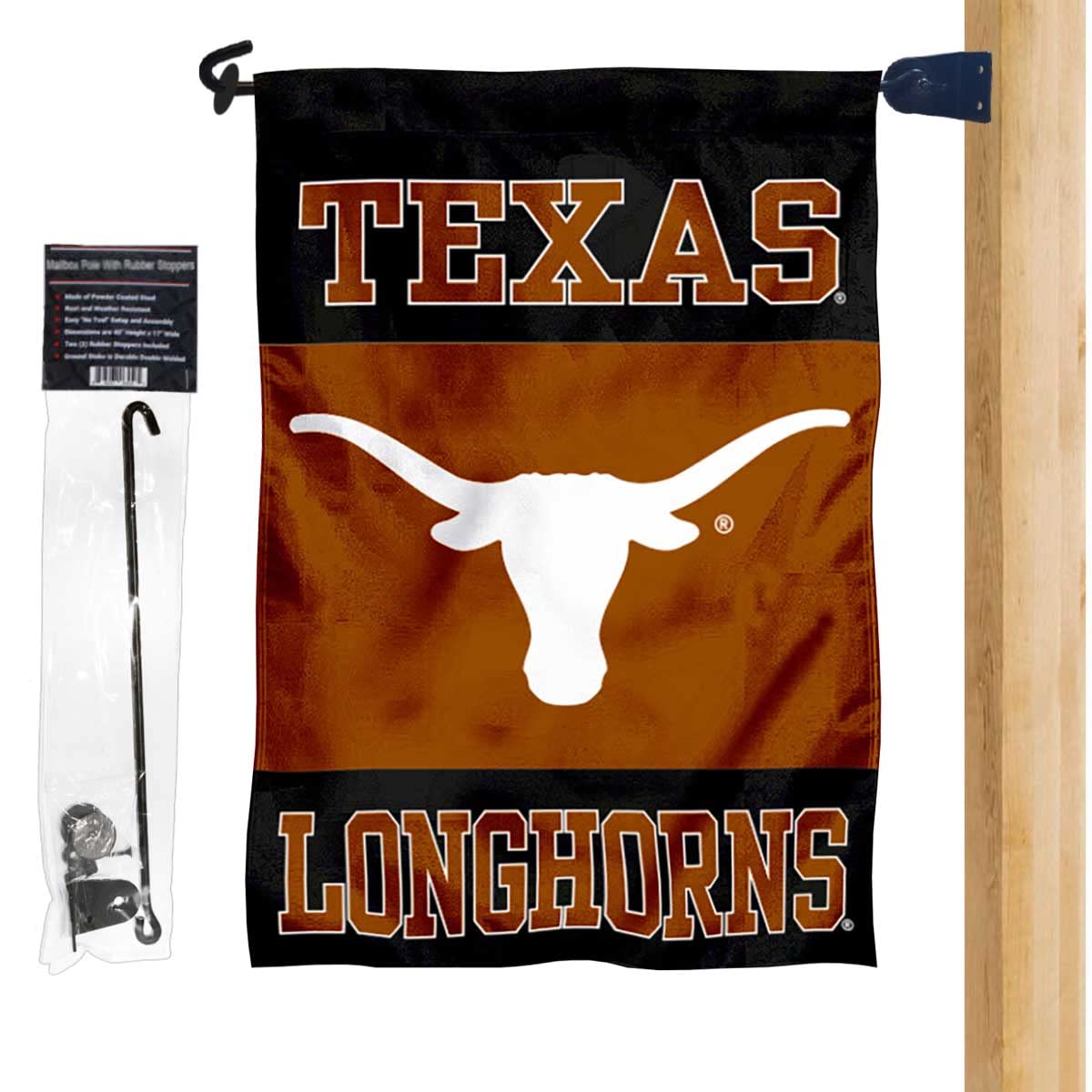 UT Longhorns Black Garden Flag and Mailbox Post Pole Mount Holder Set - Sports Collectibles, Sports Memorabilia, Sports Fan Shop, Sports Gifts