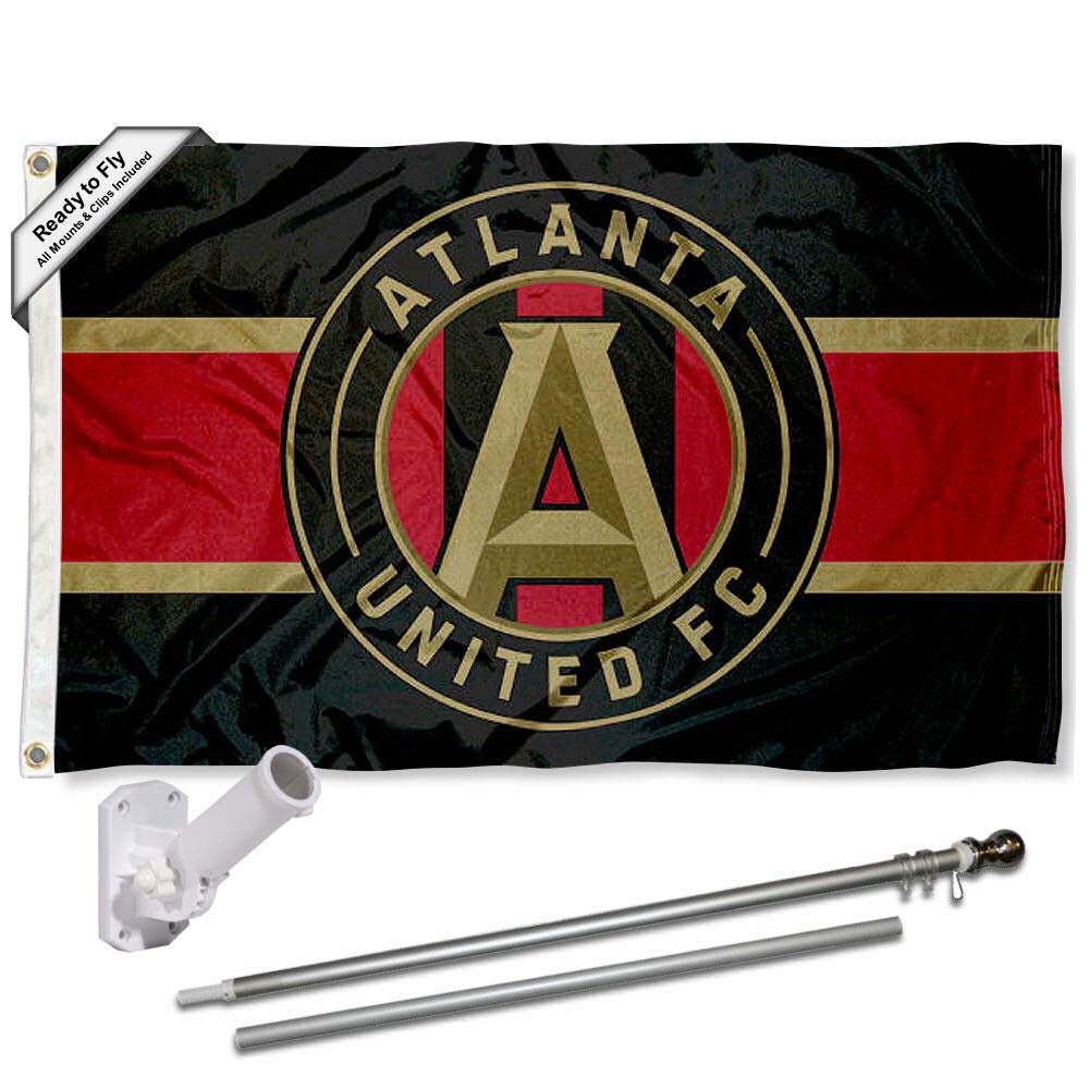 WinCraft Atlanta United Football Club Stripes Flag Pole and Bracket Set - Sports Collectibles, Sports Memorabilia, Sports Fan Shop, Sports Gifts