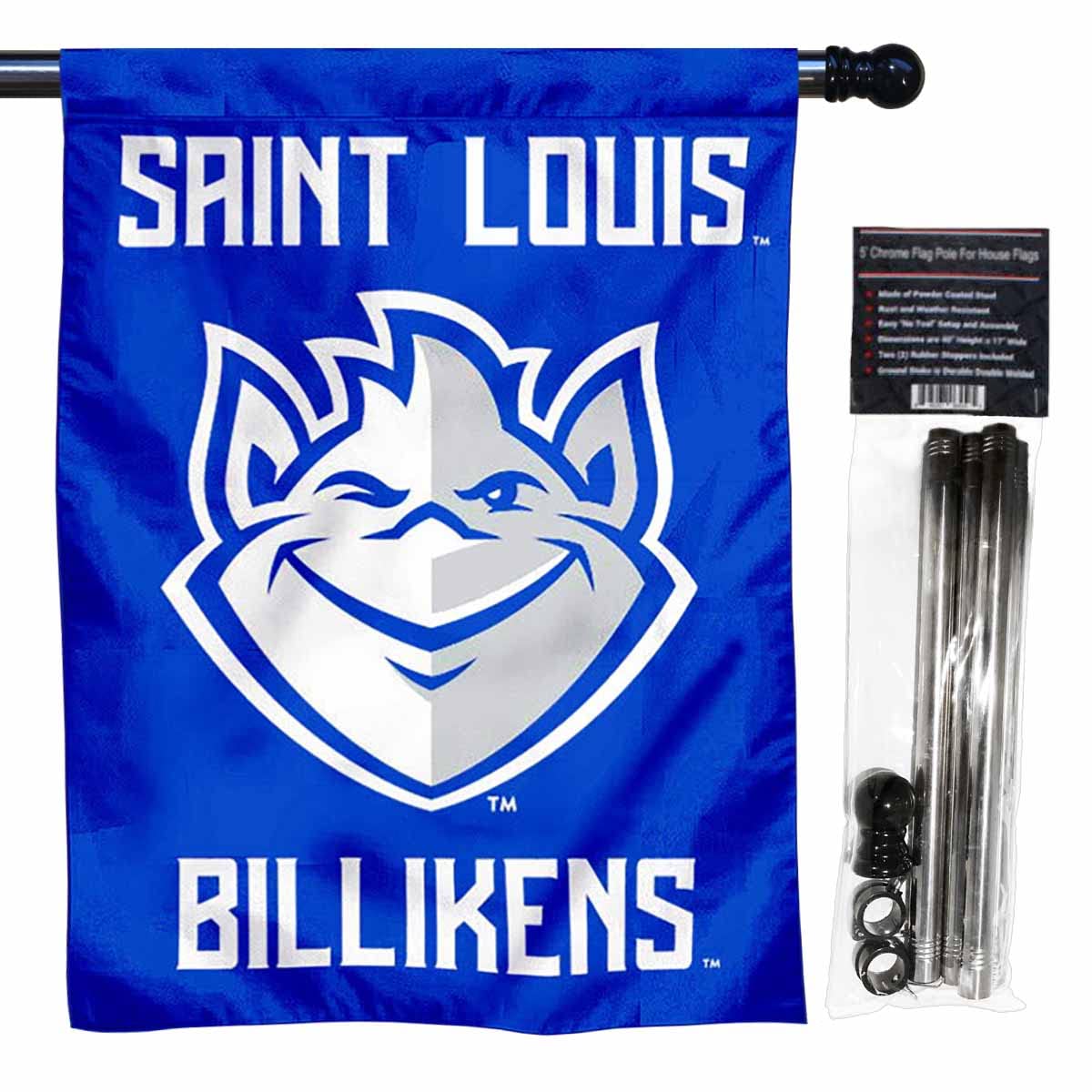SLU Billikens New Logo House Flag with Flag Pole Set - Sports Collectibles, Sports Memorabilia, Sports Fan Shop, Sports Gifts