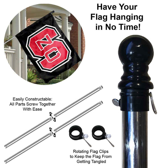 College Flags & Banners Co. NC State Wolfpack Black Banner Flag with Flag Pole Set - Sports Collectibles, Sports Memorabilia, Sports Fan Shop, Sports Gifts