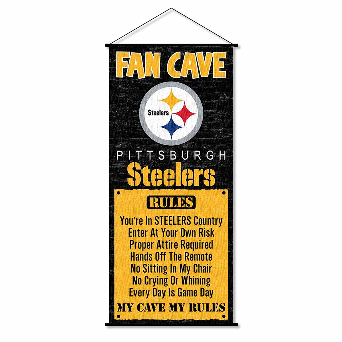 WinCraft Pittsburgh Steelers Man Cave Fan Banner Wall Door Scroll - Sports Collectibles, Sports Memorabilia, Sports Fan Shop, Sports Gifts