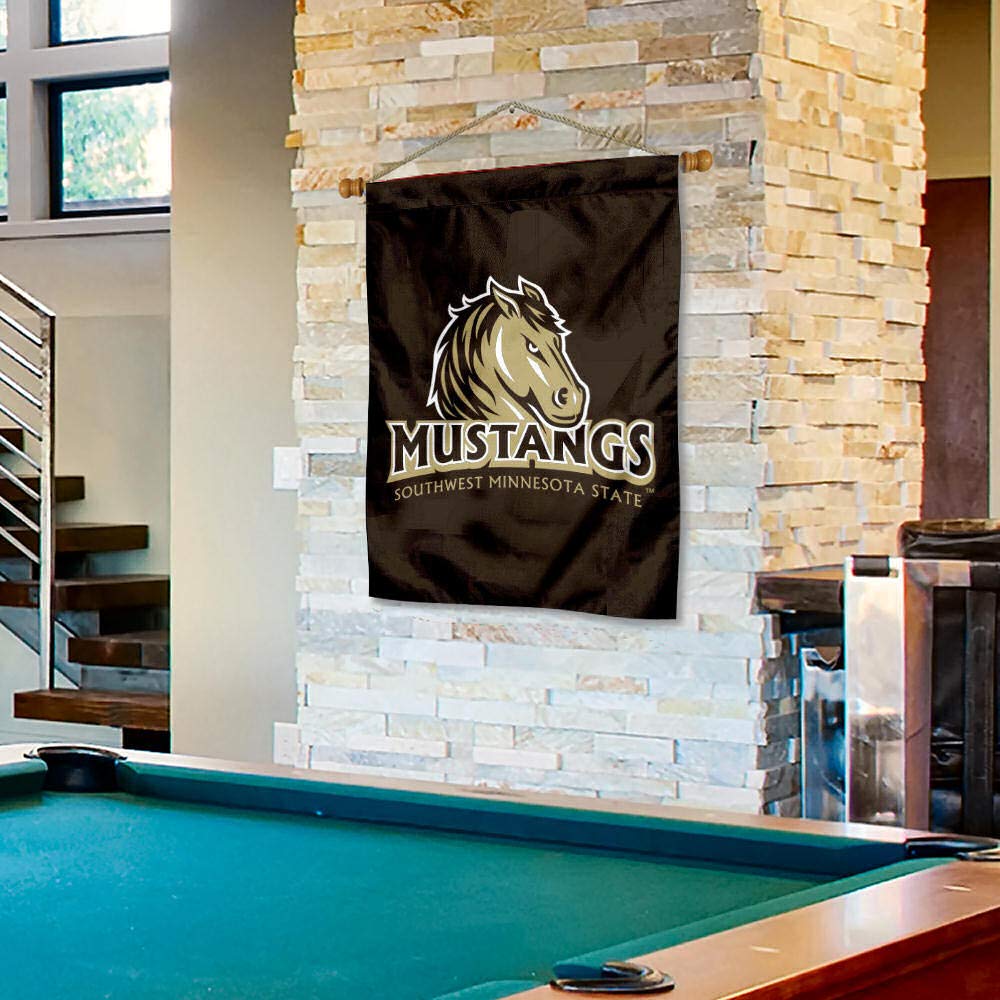 Southwest Minnesota State Mustangs Logo Double Sided House Flag and Wood Banner Pole Set - Sports Collectibles, Sports Memorabilia, Sports Fan Shop, Sports Gifts