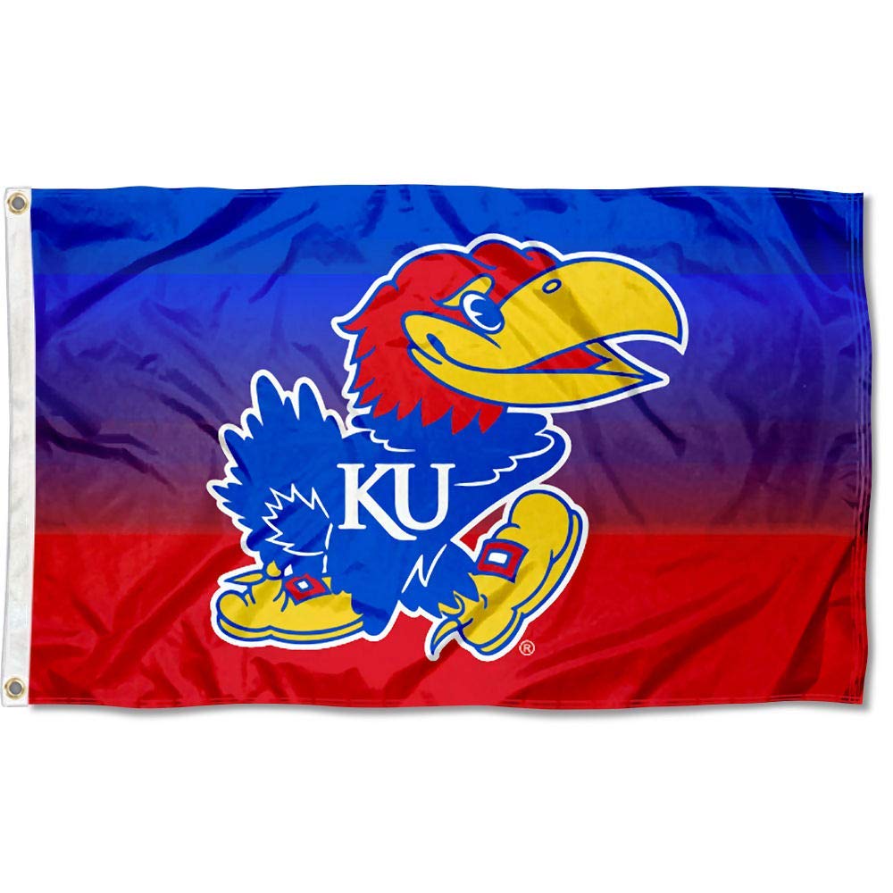 College Flags & Banners Co. Kansas Jayhawks Gradient Ombre Flag and USA 3x5 Flag Set - Sports Collectibles, Sports Memorabilia, Sports Fan Shop, Sports Gifts