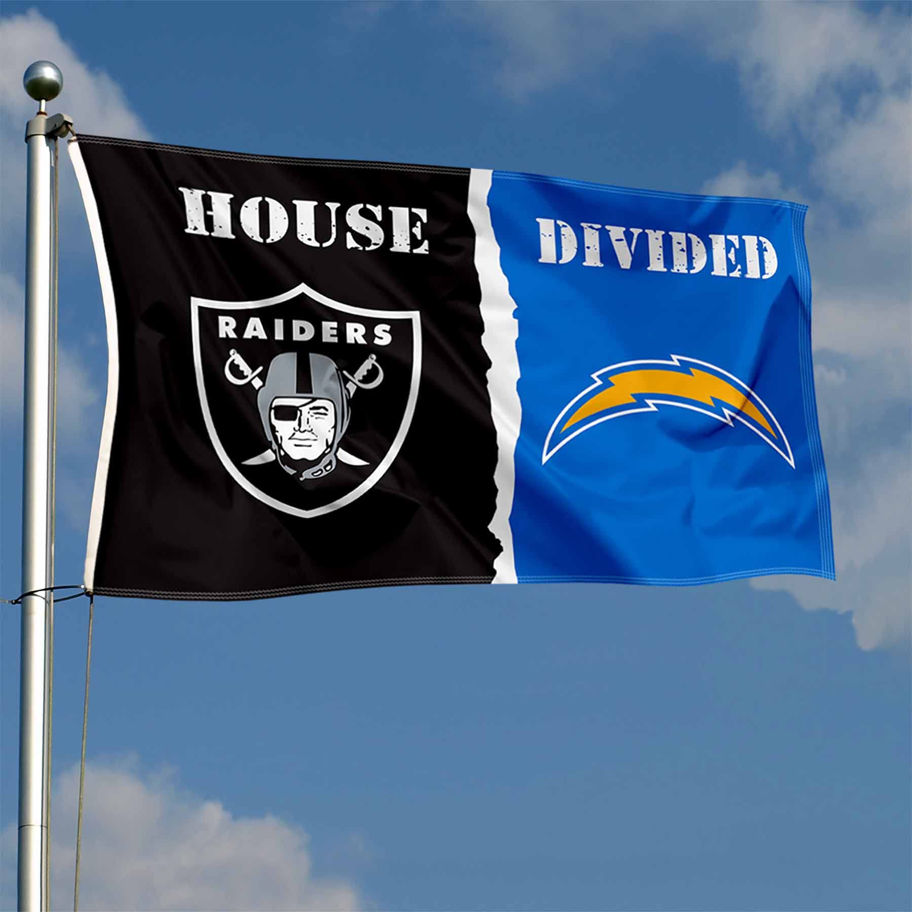 WinCraft Raiders and Chargers House Divided Flag Rivalry Banner - Sports Collectibles, Sports Memorabilia, Sports Fan Shop, Sports Gifts