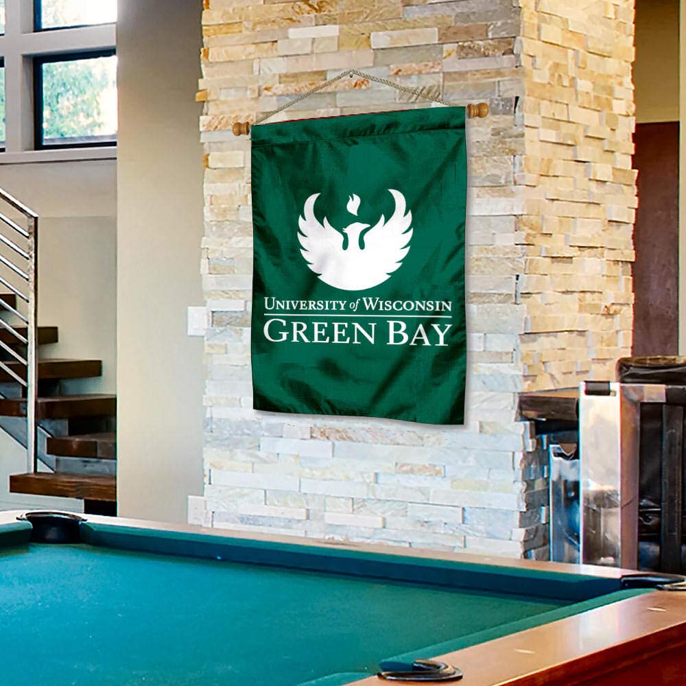 Wisconsin Green Bay Phoenix Logo Double Sided House Flag and Wood Banner Pole Set - Sports Collectibles, Sports Memorabilia, Sports Fan Shop, Sports Gifts