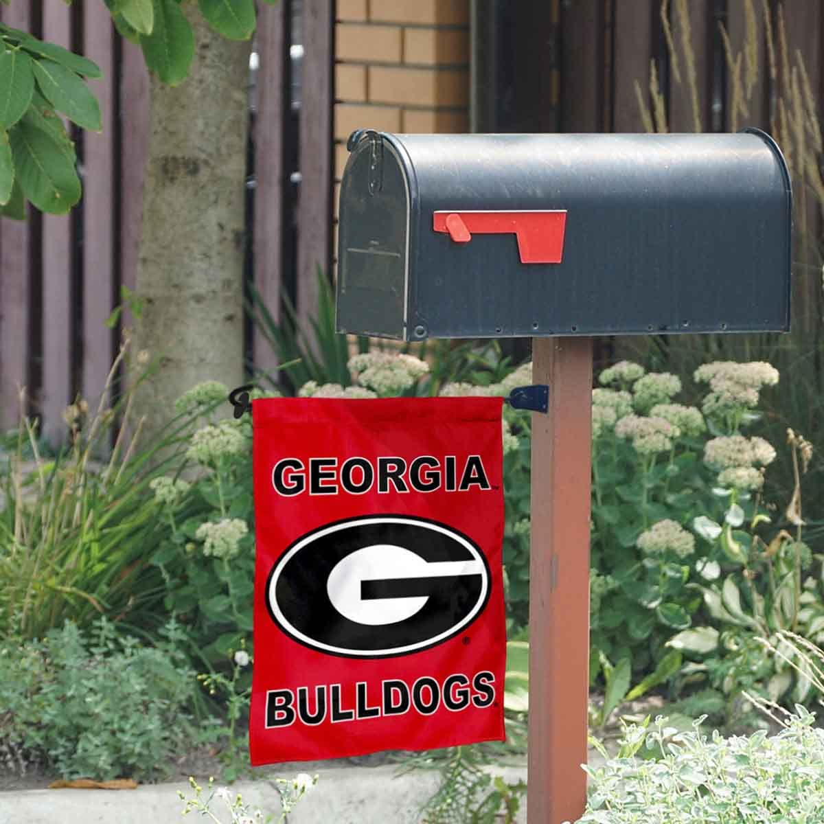 College Flags & Banners Co. University of Georgia Double Logo Garden Banner Flag and Mailbox Post Pole Mount Holder Set - Sports Collectibles, Sports Memorabilia, Sports Fan Shop, Sports Gifts