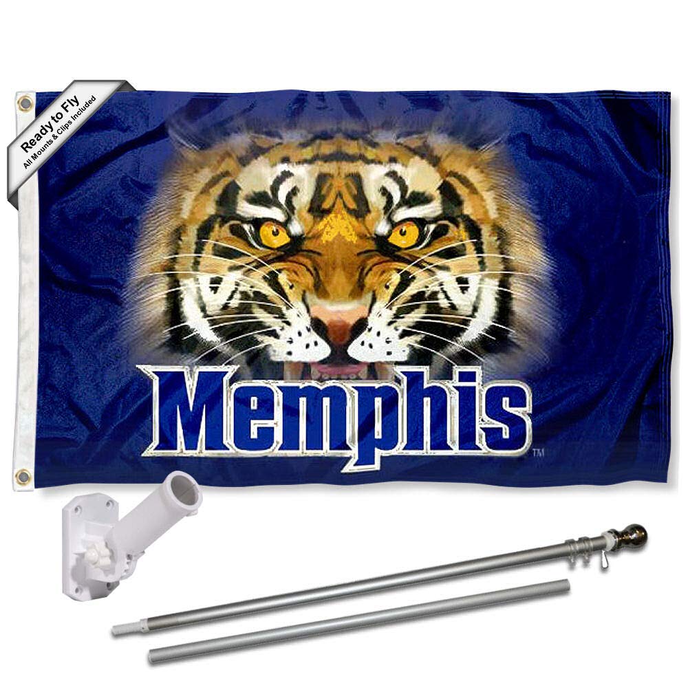 College Flags & Banners Co. Memphis Tiger Eye Flag and Pole Bracket Mount Bundle - Sports Collectibles, Sports Memorabilia, Sports Fan Shop, Sports Gifts