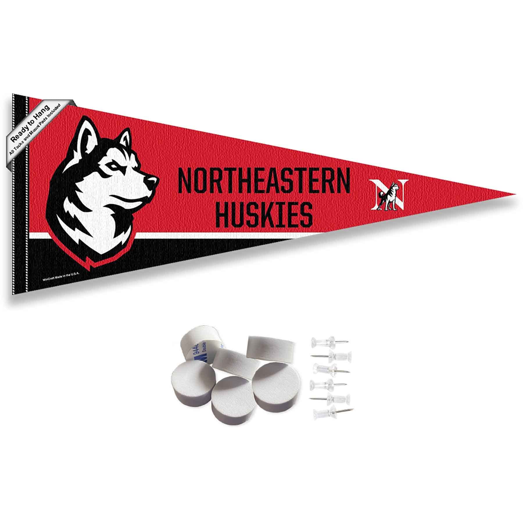 College Flags & Banners Co. Northeastern Huskies Pennant Flag and Wall Tack Mount Pads - Sports Collectibles, Sports Memorabilia, Sports Fan Shop, Sports Gifts