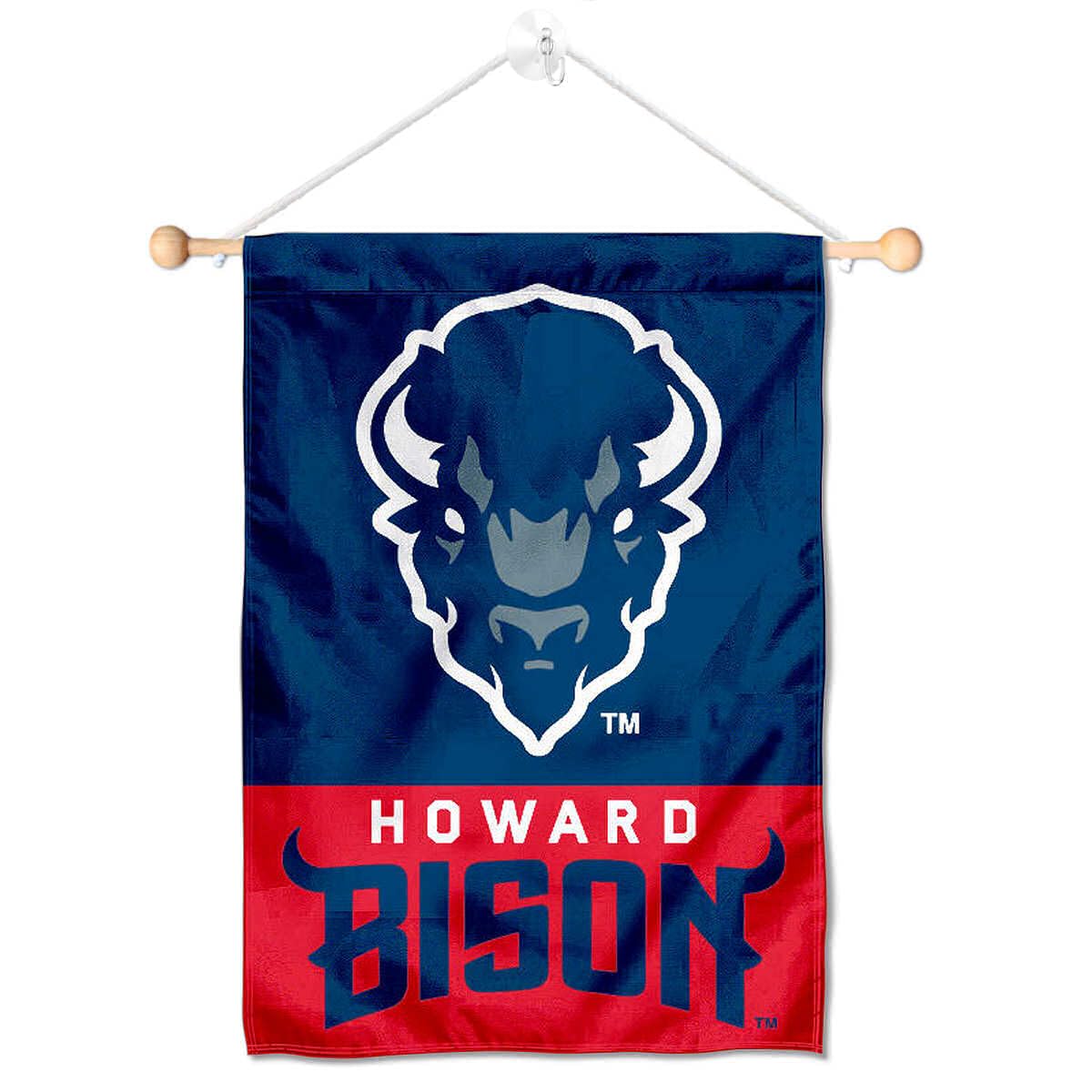 College Flags & Banners Co. Howard Bison Window Wall Banner Hanging Flag with Suction Cup - Sports Collectibles, Sports Memorabilia, Sports Fan Shop, Sports Gifts