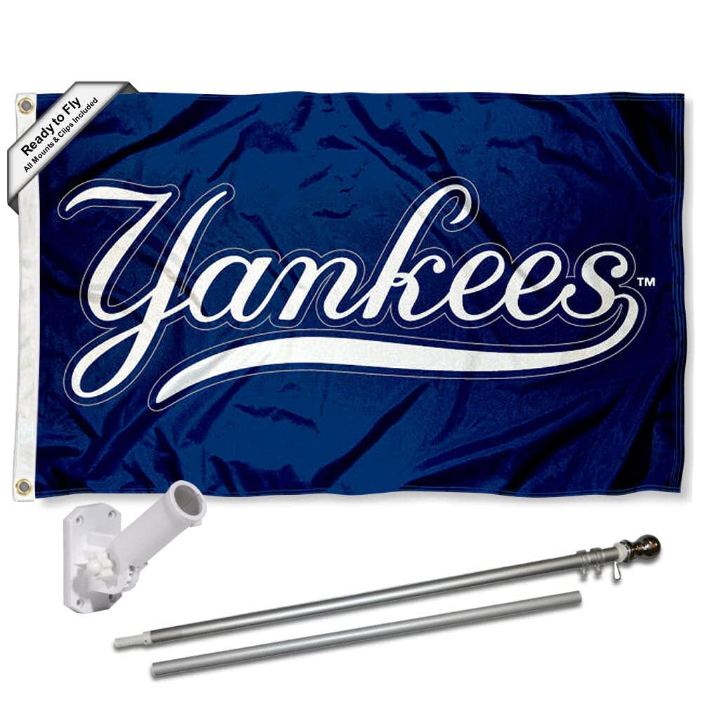 WinCraft New York Yankees Script Flag Pole and Bracket Set - Sports Collectibles, Sports Memorabilia, Sports Fan Shop, Sports Gifts