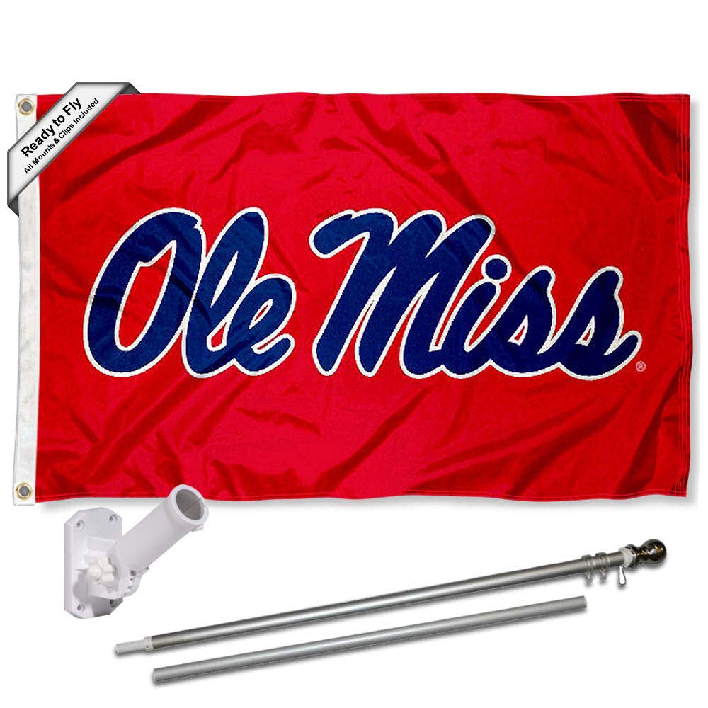 College Flags & Banners Co. Ole Miss Red Flag with Pole and Bracket Complete Set - Sports Collectibles, Sports Memorabilia, Sports Fan Shop, Sports Gifts