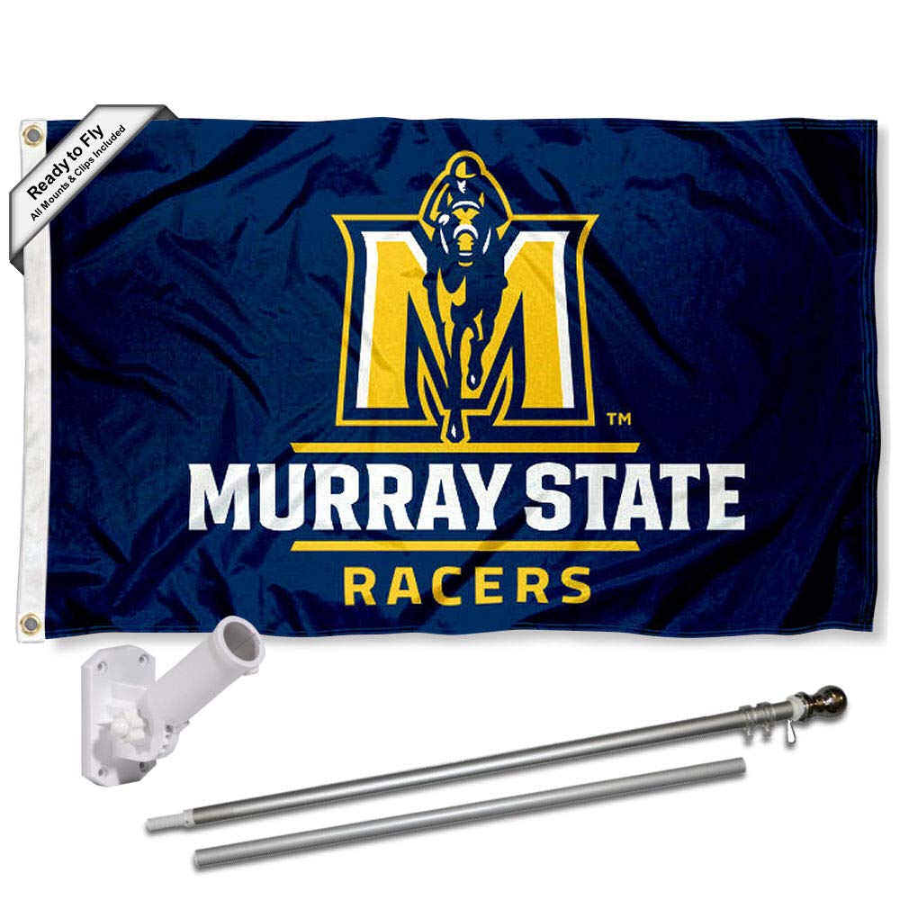 College Flags & Banners Co. Murray State Racers New Logo Flag and Pole Bracket Mount Bundle - Sports Collectibles, Sports Memorabilia, Sports Fan Shop, Sports Gifts