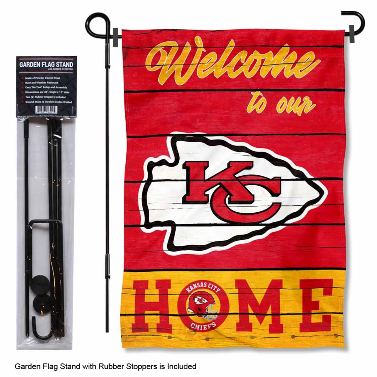 WinCraft Kansas City Chiefs Welcome to Our Home Garden Flag and Flagpole Mount - Sports Collectibles, Sports Memorabilia, Sports Fan Shop, Sports Gifts