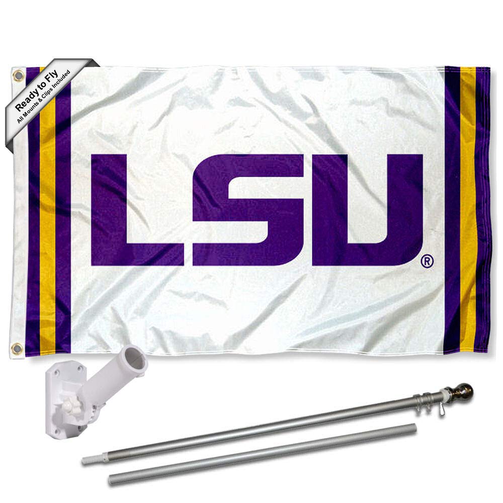 College Flags & Banners Co. Louisiana State LSU Tigers Stripes Flag with Pole and Bracket Kit - Sports Collectibles, Sports Memorabilia, Sports Fan Shop, Sports Gifts