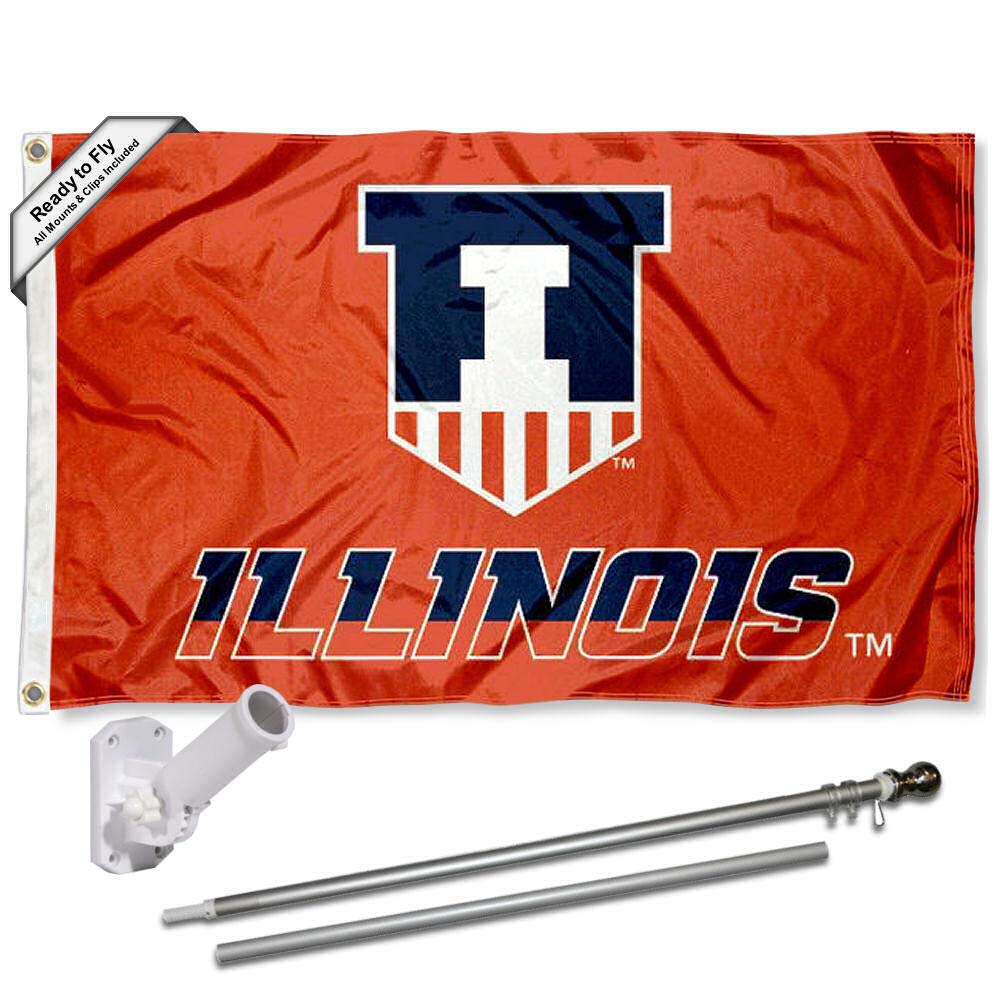 College Flags & Banners Co. Illinois Fighting Illini Victory Badge Flag with Pole and Bracket Holder University Set - Sports Collectibles, Sports Memorabilia, Sports Fan Shop, Sports Gifts