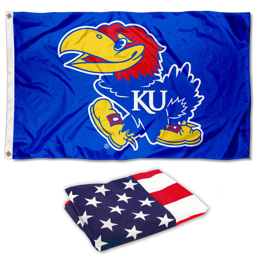 College Flags & Banners Co. Kansas Jayhawks Flag and USA 3x5 Flag Set - Sports Collectibles, Sports Memorabilia, Sports Fan Shop, Sports Gifts