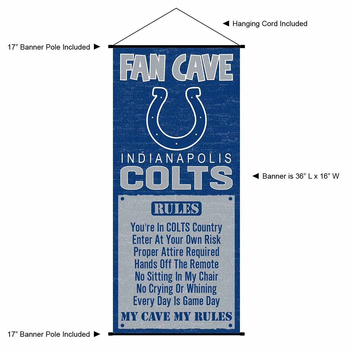 WinCraft Indianapolis Colts Man Cave Fan Banner Wall Door Scroll - Sports Collectibles, Sports Memorabilia, Sports Fan Shop, Sports Gifts