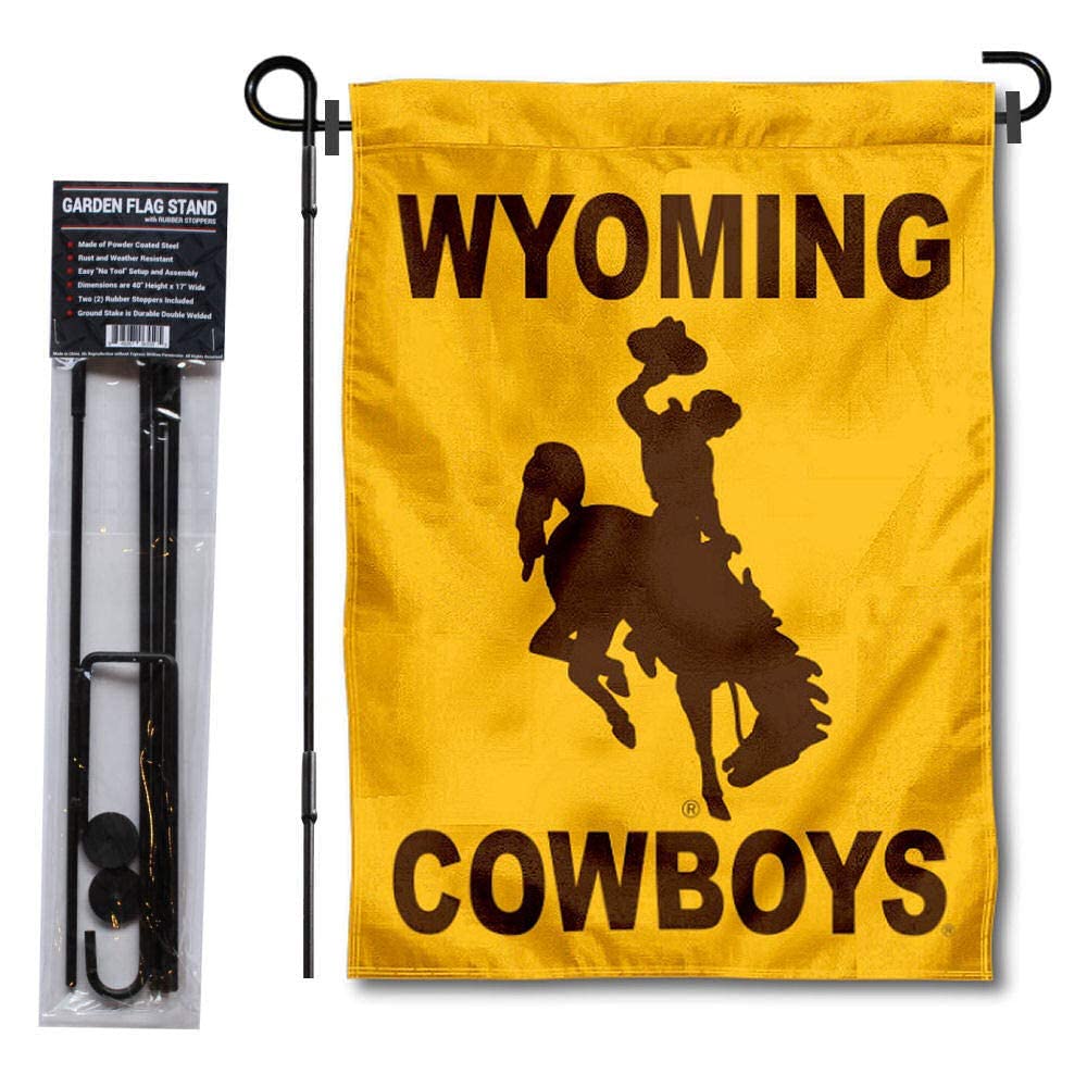 University of Wyoming Garden Flag and USA Flag Stand Pole Holder Set - Sports Collectibles, Sports Memorabilia, Sports Fan Shop, Sports Gifts