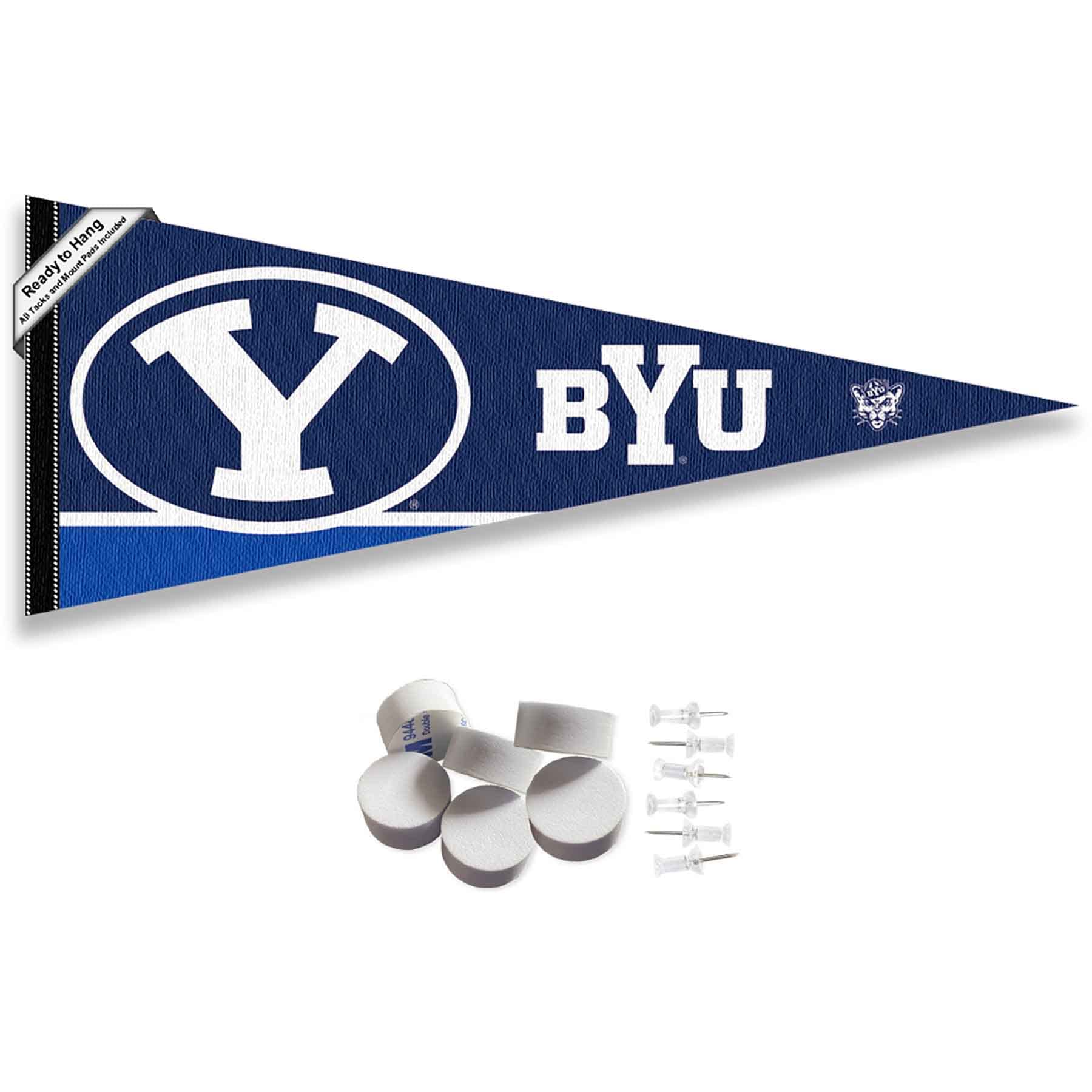 College Flags & Banners Co. Brigham Young Cougars Pennant Flag and Wall Tack Mount Pads - Sports Collectibles, Sports Memorabilia, Sports Fan Shop, Sports Gifts
