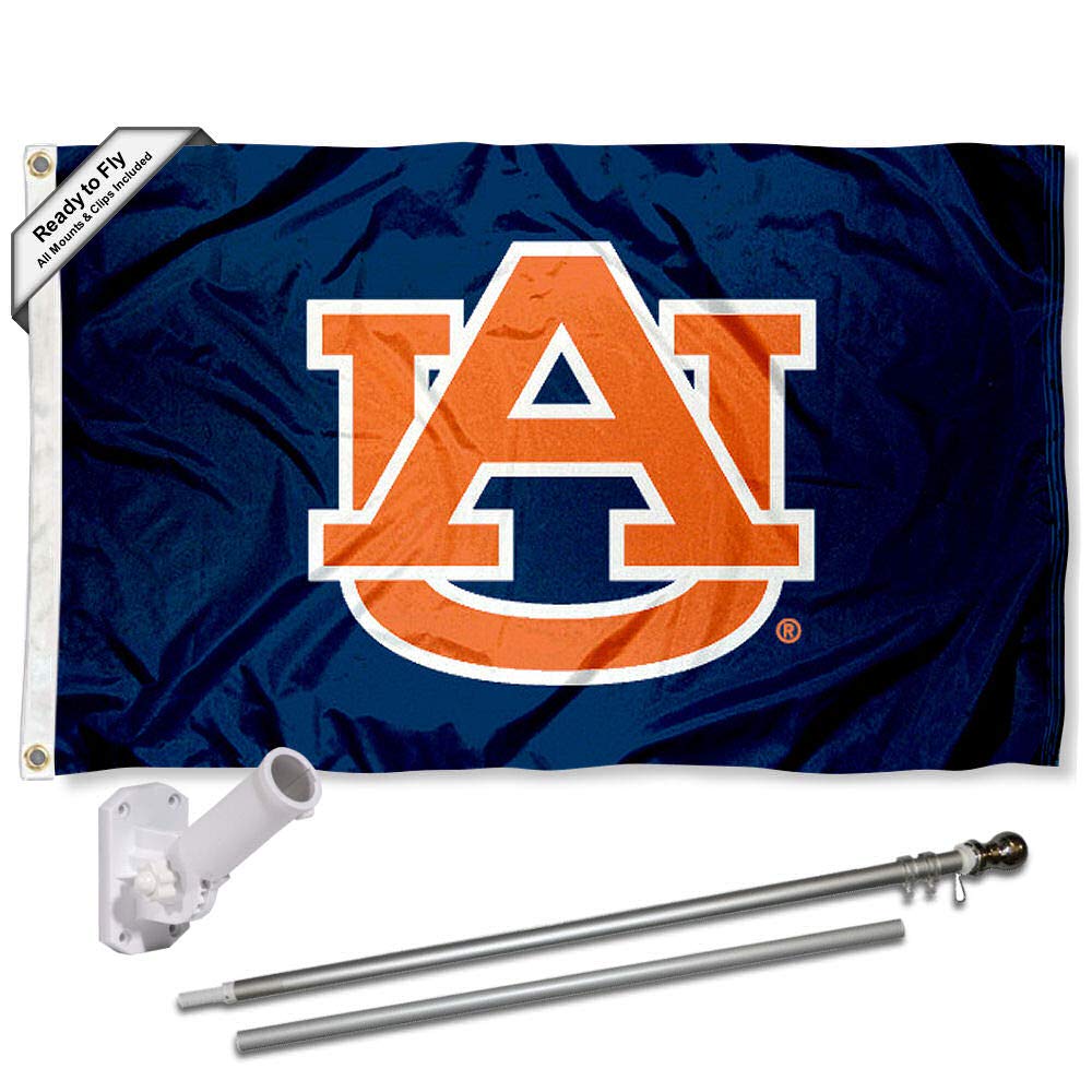 College Flags & Banners Co. Auburn Blue Flag with Pole and Bracket Kit - Sports Collectibles, Sports Memorabilia, Sports Fan Shop, Sports Gifts