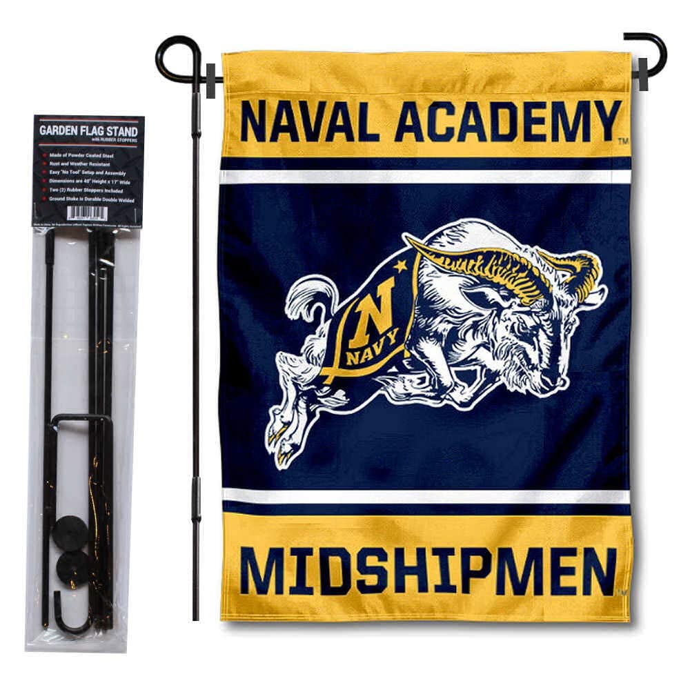 College Flags & Banners Co. US Navy Midshipmen Garden Flag and USA Stand Pole Holder Set - Sports Collectibles, Sports Memorabilia, Sports Fan Shop, Sports Gifts