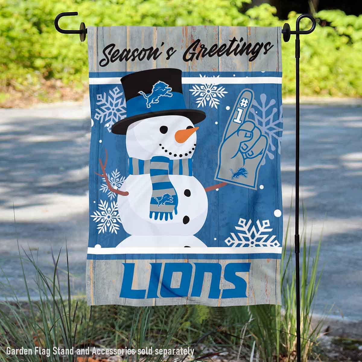 Detroit Lions Holiday Winter Snow Garden Flag Double Sided Banner - Sports Collectibles, Sports Memorabilia, Sports Fan Shop, Sports Gifts