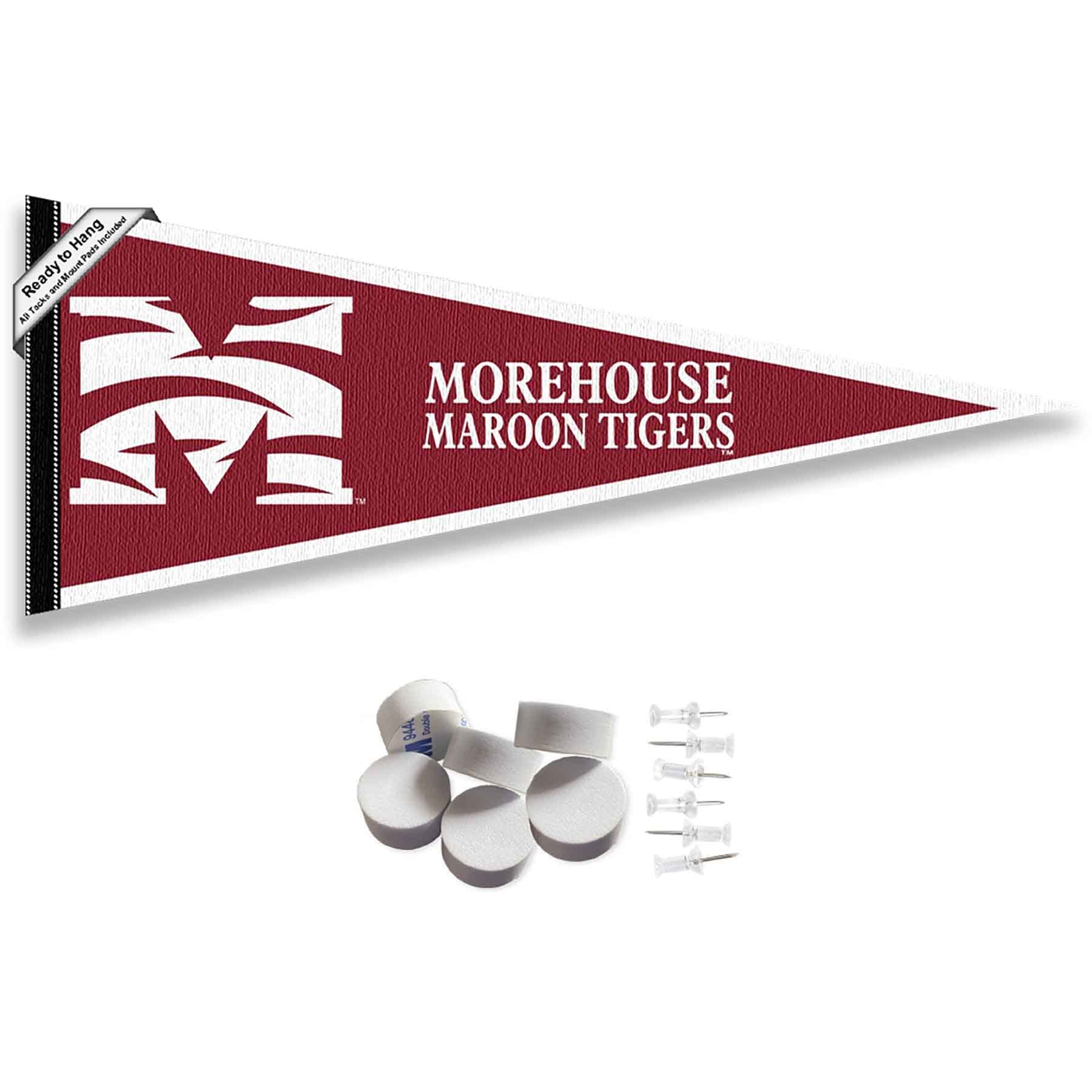 College Flags & Banners Co. Morehouse Maroon Tigers Pennant Flag and Wall Tack Mount Pads - Sports Collectibles, Sports Memorabilia, Sports Fan Shop, Sports Gifts