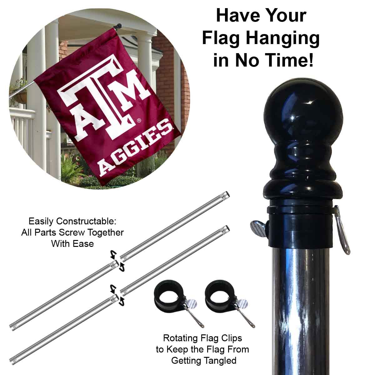 College Flags & Banners Co. Texas A&M Aggies Outdoor Flag with Flag Pole Set - Sports Collectibles, Sports Memorabilia, Sports Fan Shop, Sports Gifts