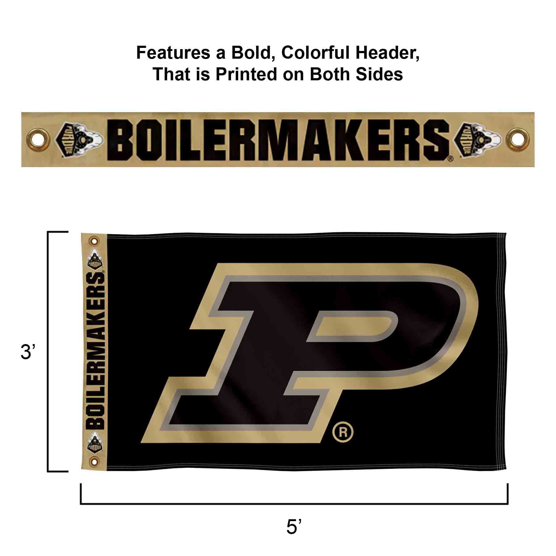 College Flags & Banners Co. Purdue Boilermakers Printed Header 3x5 Foot Banner Flag - Sports Collectibles, Sports Memorabilia, Sports Fan Shop, Sports Gifts
