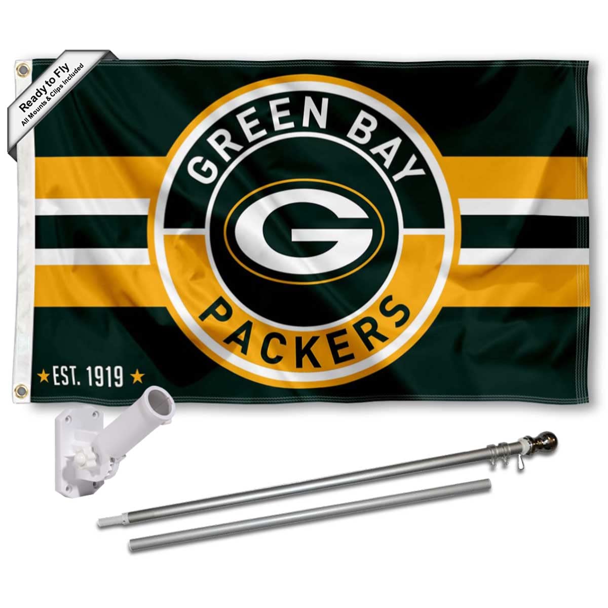 WinCraft Green Bay Packers Patch Button Flag Pole and Bracket Mount Kit - Sports Collectibles, Sports Memorabilia, Sports Fan Shop, Sports Gifts