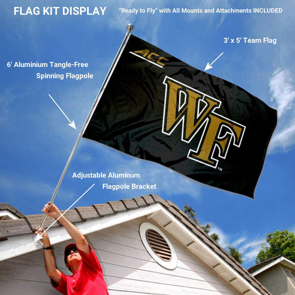 College Flags & Banners Co. Wake Forest Demon Deacons Acc Flag with Pole and Bracket Complete Set - Sports Collectibles, Sports Memorabilia, Sports Fan Shop, Sports Gifts