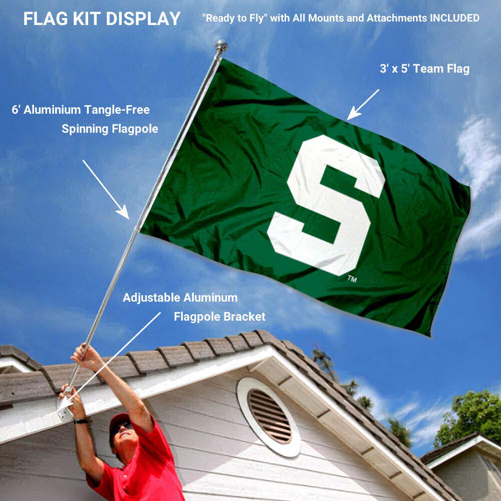 College Flags & Banners Co. Michigan State Spartans Block S Flag with Pole and Bracket Complete Set - Sports Collectibles, Sports Memorabilia, Sports Fan Shop, Sports Gifts