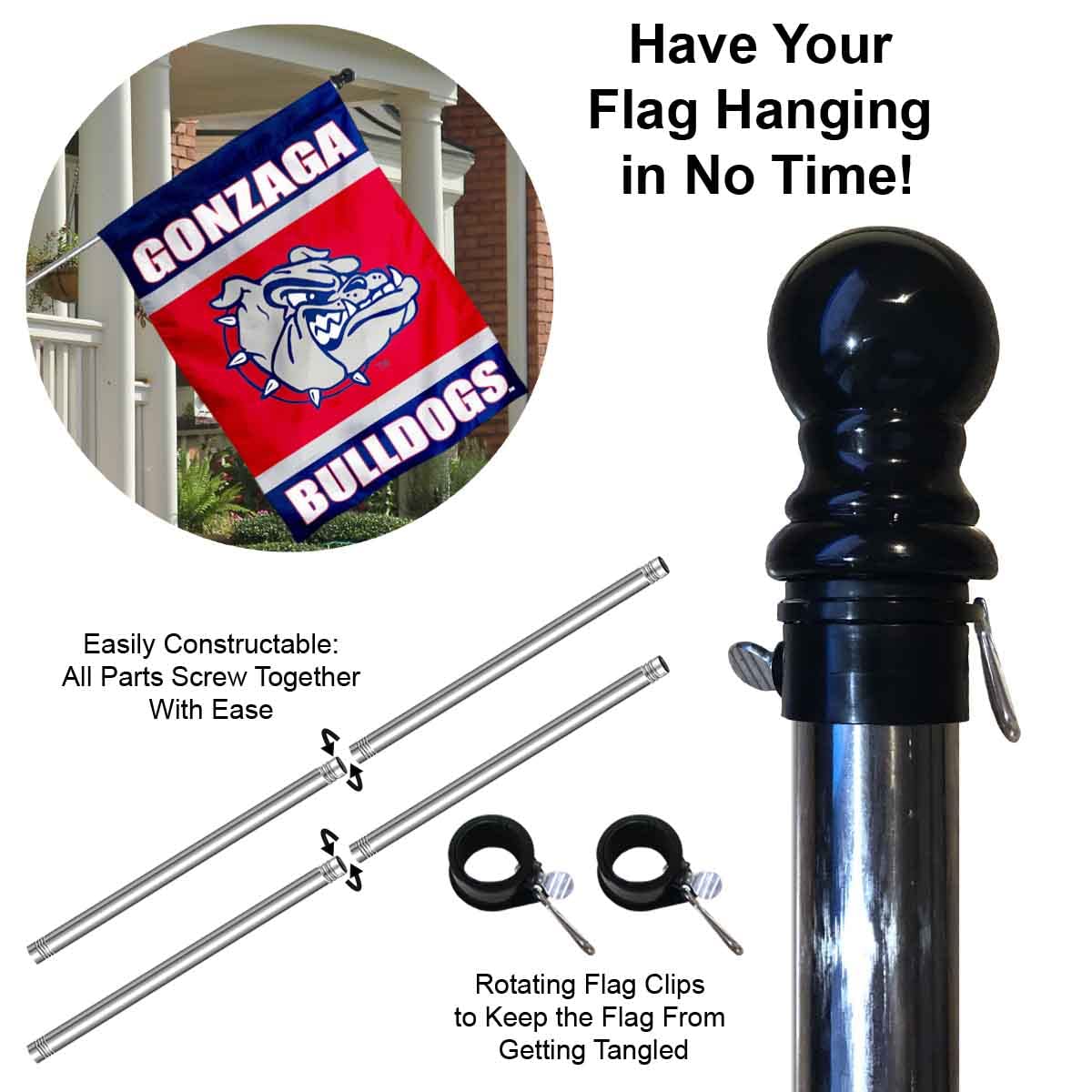 College Flags & Banners Co. Gonzaga University House with Flag Pole Set - Sports Collectibles, Sports Memorabilia, Sports Fan Shop, Sports Gifts