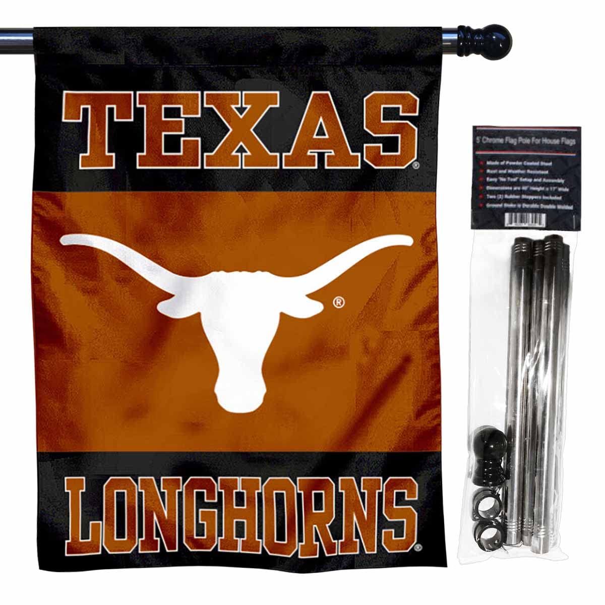 College Flags & Banners Co. University of Texas Black House Flag with Flag Pole Set - Sports Collectibles, Sports Memorabilia, Sports Fan Shop, Sports Gifts