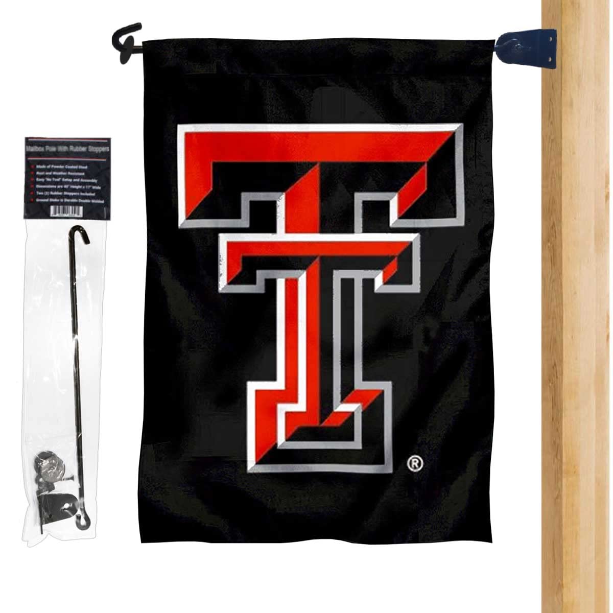 College Flags & Banners Co. Texas Tech Dual Logo Garden Flag and Mailbox Post Pole Mount Holder Set - Sports Collectibles, Sports Memorabilia, Sports Fan Shop, Sports Gifts