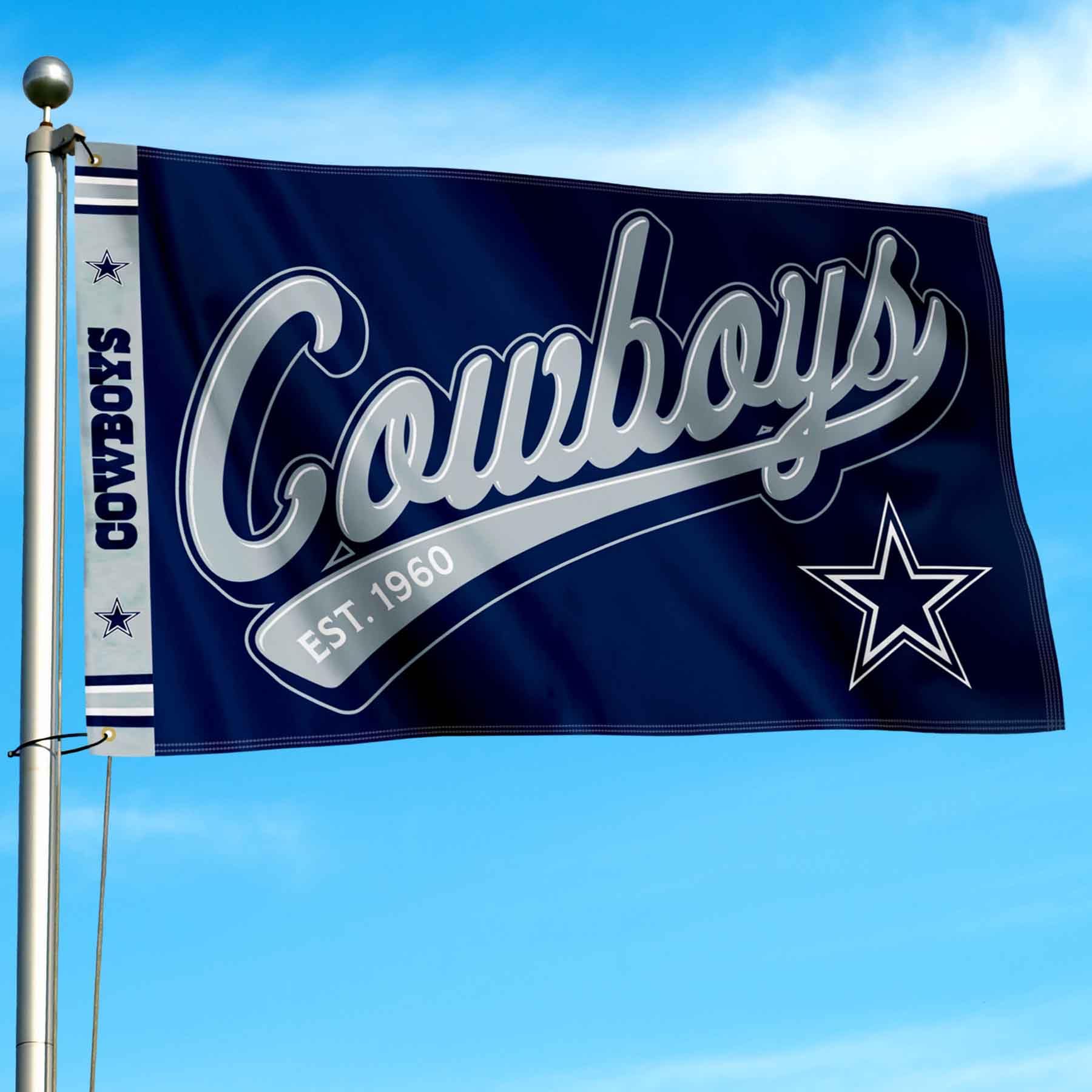 WinCraft Dallas Cowboys Script Logo Premium Flag - Sports Collectibles, Sports Memorabilia, Sports Fan Shop, Sports Gifts