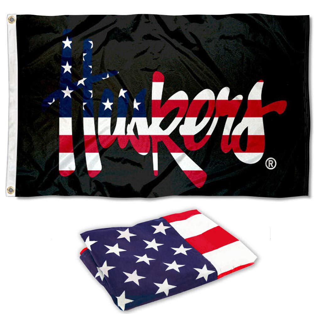 College Flags & Banners Co. Nebraska Huskers Patriotic Flag and USA 3x5 Flag Set - Sports Collectibles, Sports Memorabilia, Sports Fan Shop, Sports Gifts