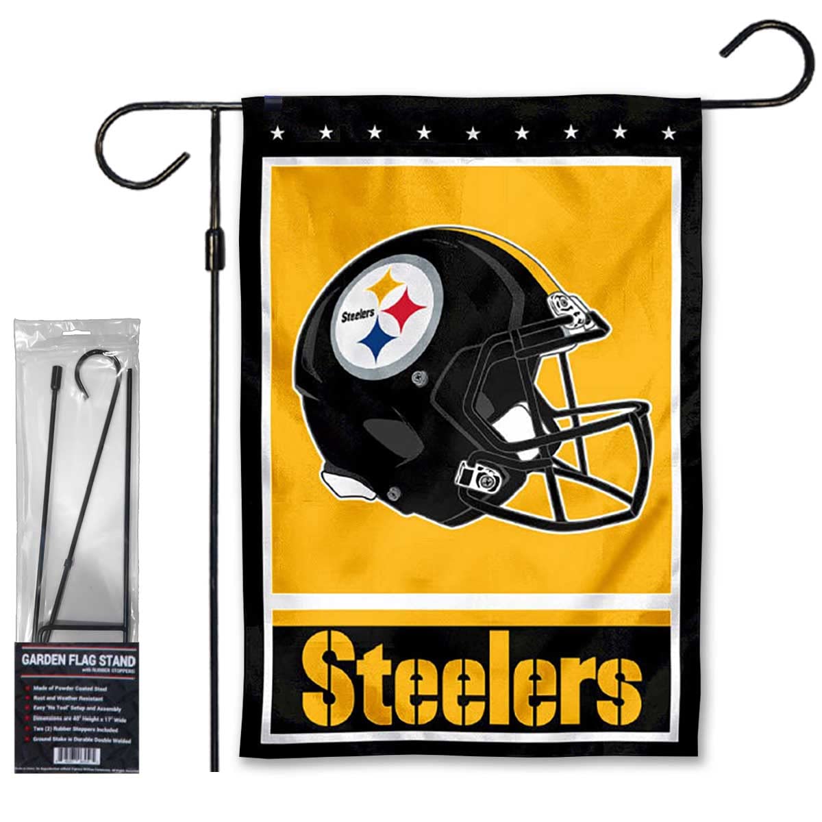 WinCraft Steelers Helmet Garden Flag and Stand Pole Holder Mount - Sports Collectibles, Sports Memorabilia, Sports Fan Shop, Sports Gifts