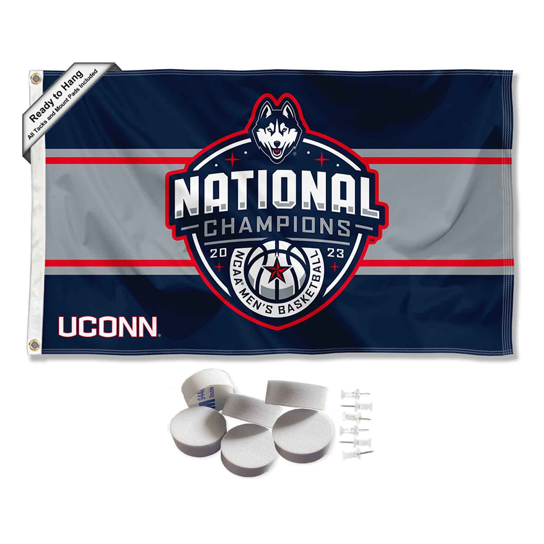 College Flags & Banners Co. Connecticut Huskies 2023 Basketball National Champions Banner and Tapestry Wall Tack Pads - Sports Collectibles, Sports Memorabilia, Sports Fan Shop, Sports Gifts