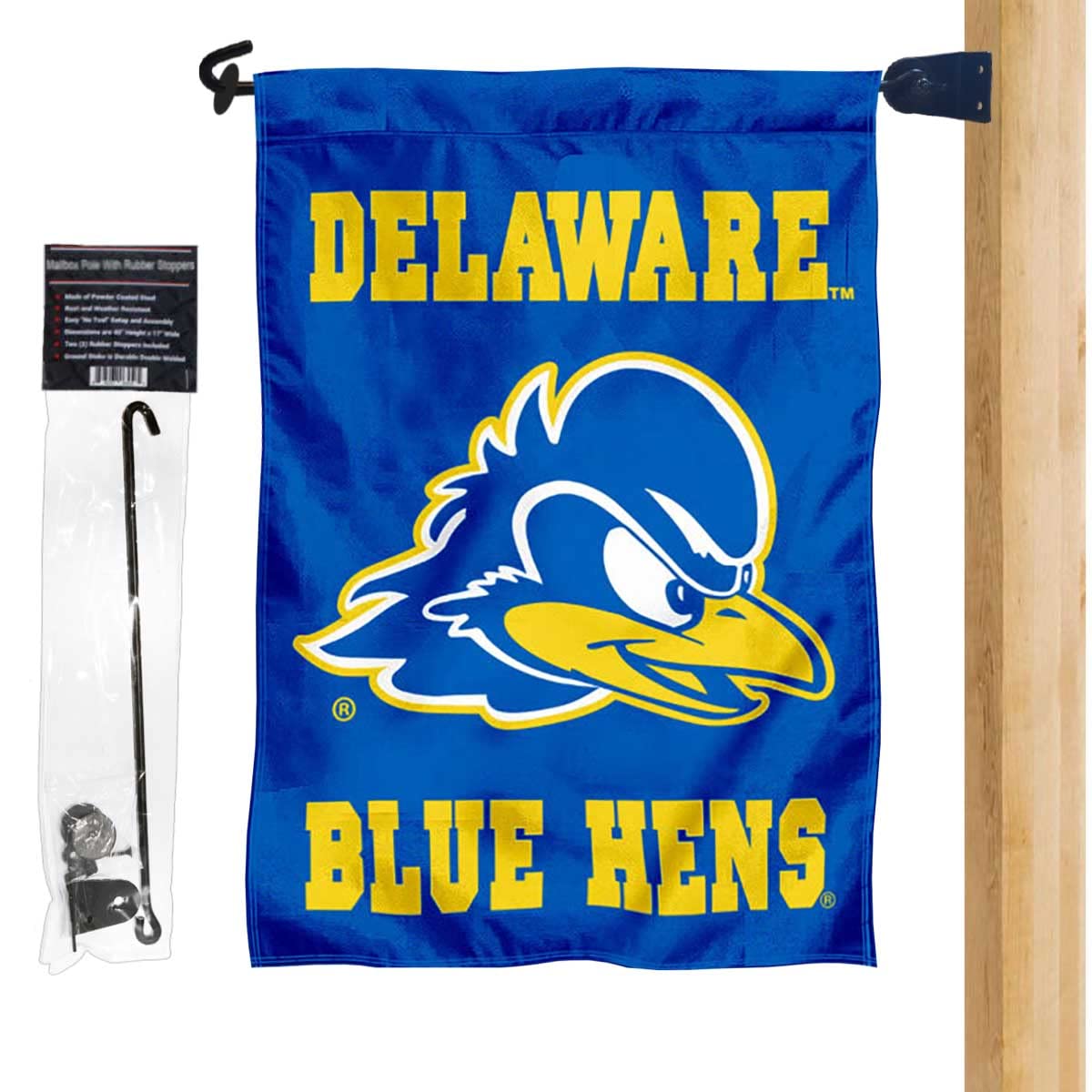 Delaware Blue Hens Garden Flag and Mailbox Post Pole Mount Holder Set - Sports Collectibles, Sports Memorabilia, Sports Fan Shop, Sports Gifts
