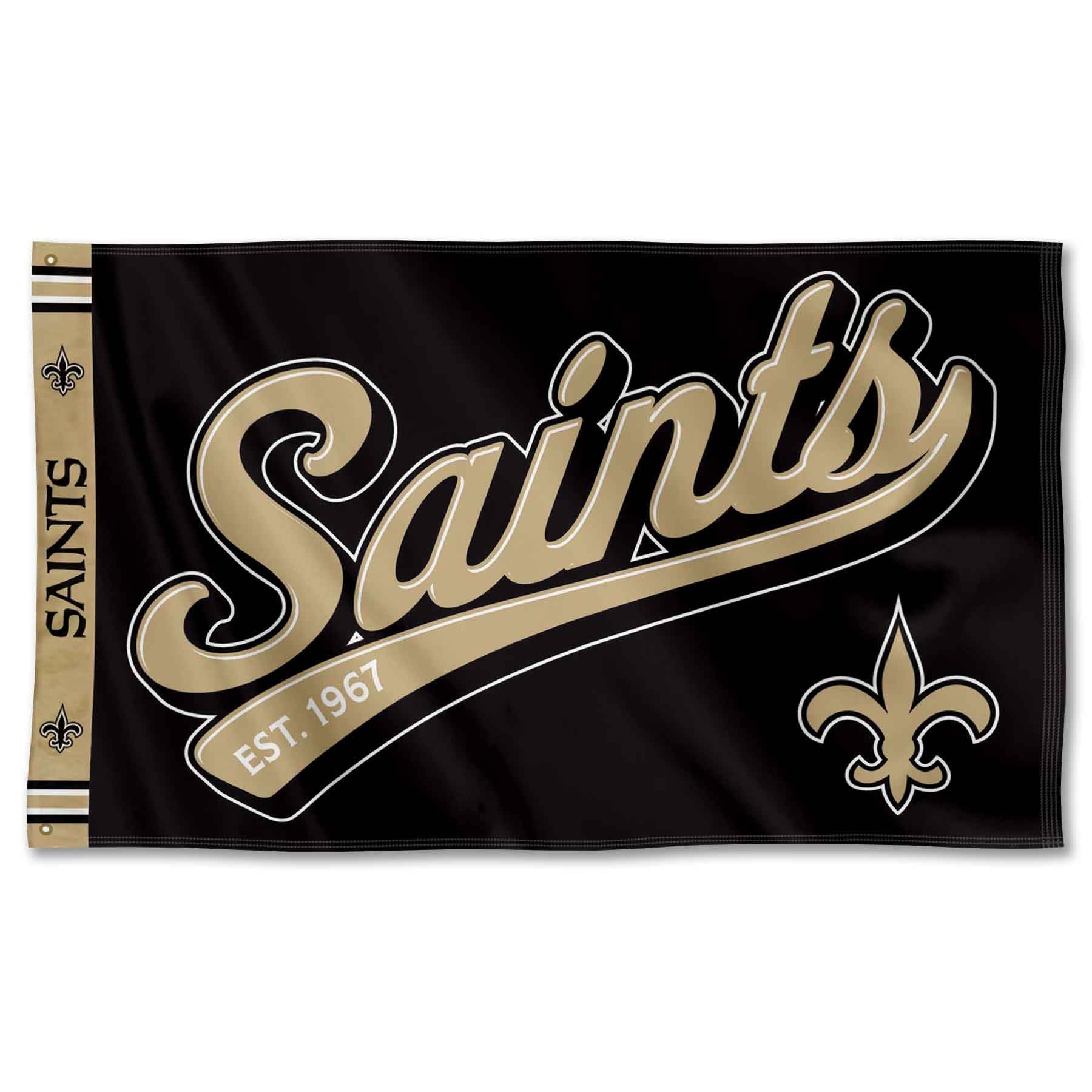 WinCraft New Orleans Saints Script Logo Premium Flag - Sports Collectibles, Sports Memorabilia, Sports Fan Shop, Sports Gifts
